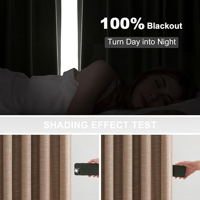 Topfinel Extra Long 100% Blackout Brown Linen Curtains 105 Inches Long - Image 4