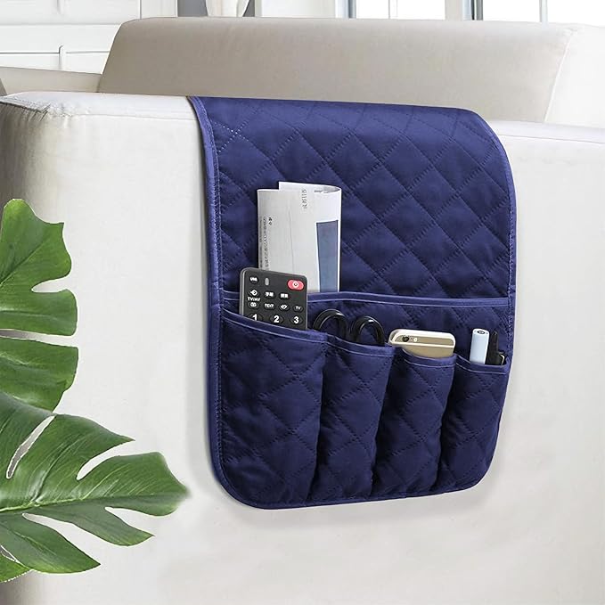 Armchair Caddy for Recliner, Non Slip Sofa Arm Organizer, Deep Blue | 5-Pocket by AUVCAS