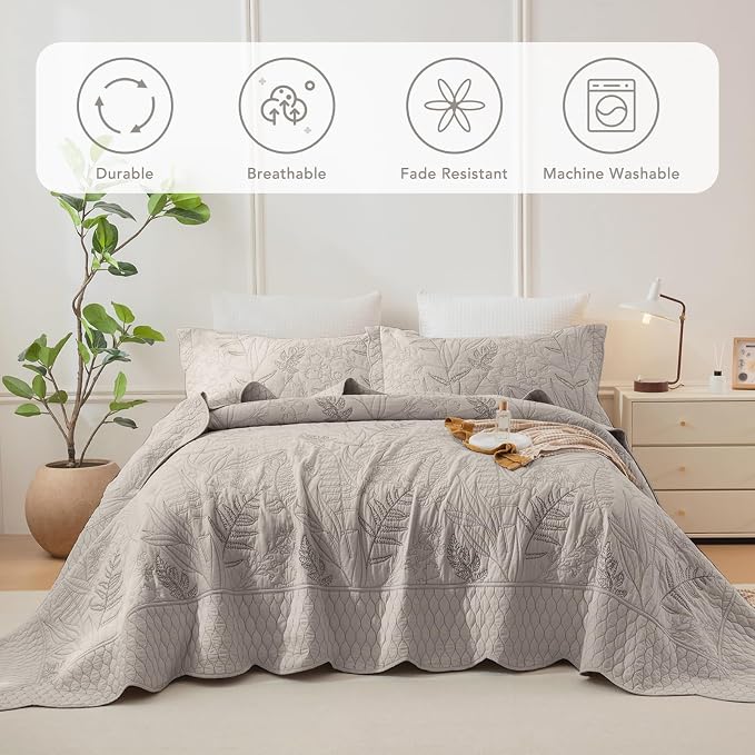 Lady Ann Oversized King Bedspread 120x120, Leaves Pattern Stitching Printed - Image 2