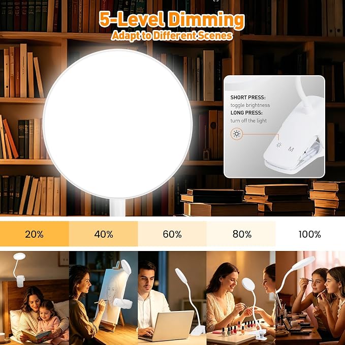 Cordless Rechargeable Clip On Desk Lamp Thick Flexible 360° Gooseneck | 450 - Image 5