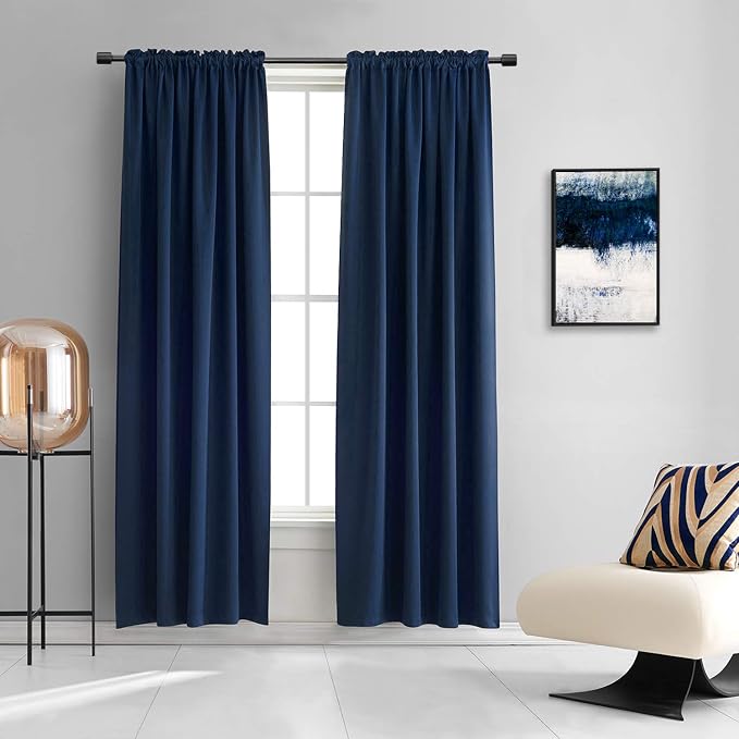 Dark Blue Blackout Curtains for Living Room by DONREN