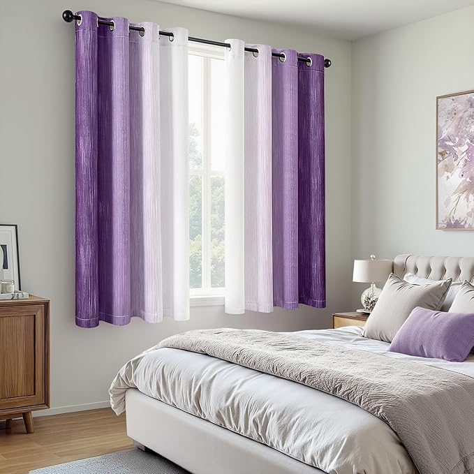 MIULEE Purple and Greyish White Ombre Blackout Curtains 52Wx54L Set of 2 | Full - Image 6