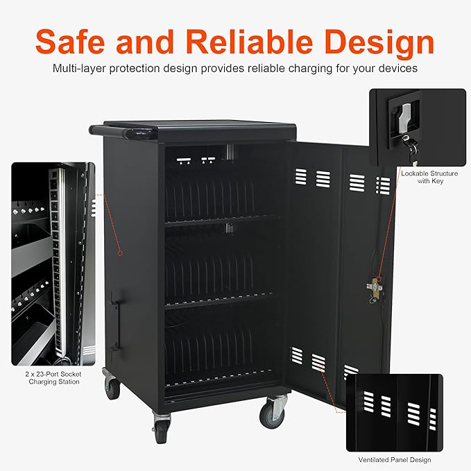 Aokleo Laptop Charging Cart,45 Devices Tablet Storage Carts for pad Up to 16.3" Screen Size, Classroom Computer Mobile Charging Station for Pads, Chromebooks,Laptops, Security Storage(45 Bay-Black)
