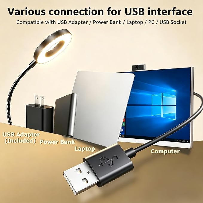 Akynite Desk Lamp Clip on Light, 48 LED Clamp Lamp, 5 Color 10 Brightness | USB - Image 8