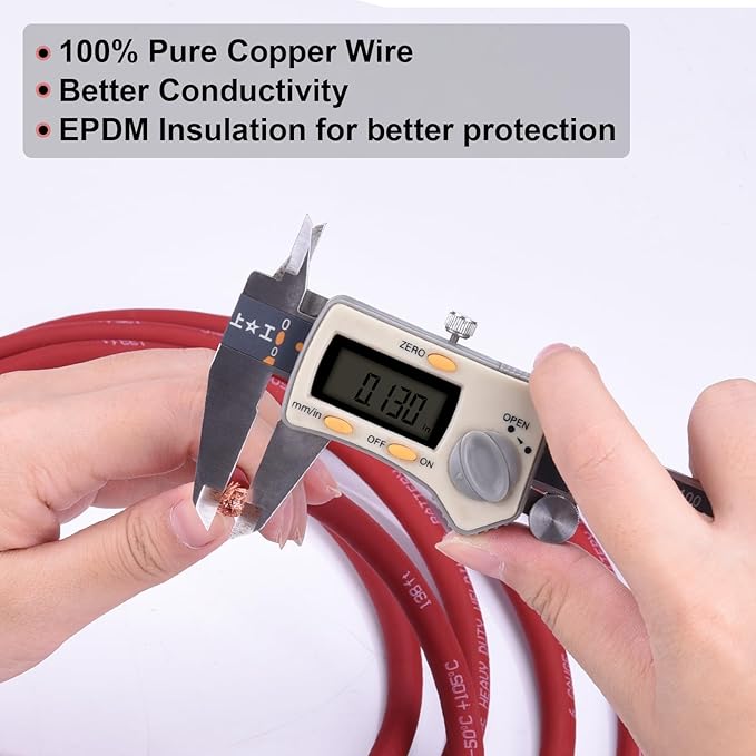 Shirbly 8 Gauge Battery Cable, 15FT Red + 15FT Black 8 AWG Pure Copper Wire Welding Cable, for Automotive, Battery, Solar and Generator, Standard USA OFC Wire