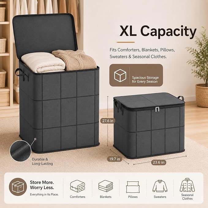 210L Spacious Moving Storage Bin, Large Zippered Fabric Organizer - Image 6
