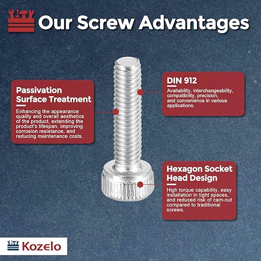 Kozelo 50pcs Socket Head Cap Screws - [M3-0.5 x 12mm] 304 Stainless Steel Allen Socket Drive for Electrical Motor 3D Printing Fan Engine Replacement Use, Silver