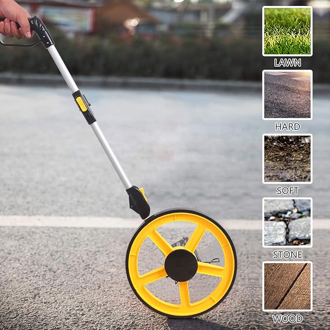 Zozen Measuring Wheel, Folding Portable Distance Measuring in Feet, Double Collapsible | One Key to Reset/Kickstand to Keep Stand/Starting Point Arrow and Cloth Carrying Bag, [0-9,999 Ft].