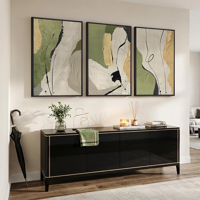 Large Framed Sage Green Abstract Wall Art - Image 5