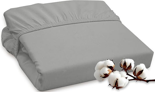 ROYALE LINENS 300 Thread Count 100% Long Staple Combed Cotton Fitted Sheet Full - Super Soft Deep Pocket Bottom Sheet - Fitted Sheets Only - Elastic Sheets (Full, Silver)