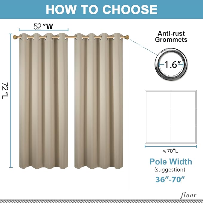 Diraysid Beige Grommet Blackout Curtains - Image 3