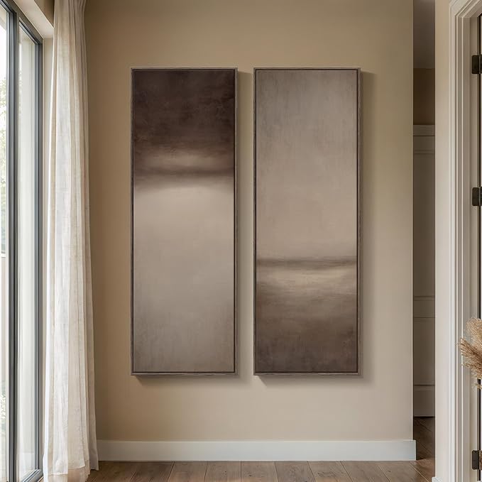 Large Framed Brown Beige Abstract Long Narrow Wall Art - Image 8