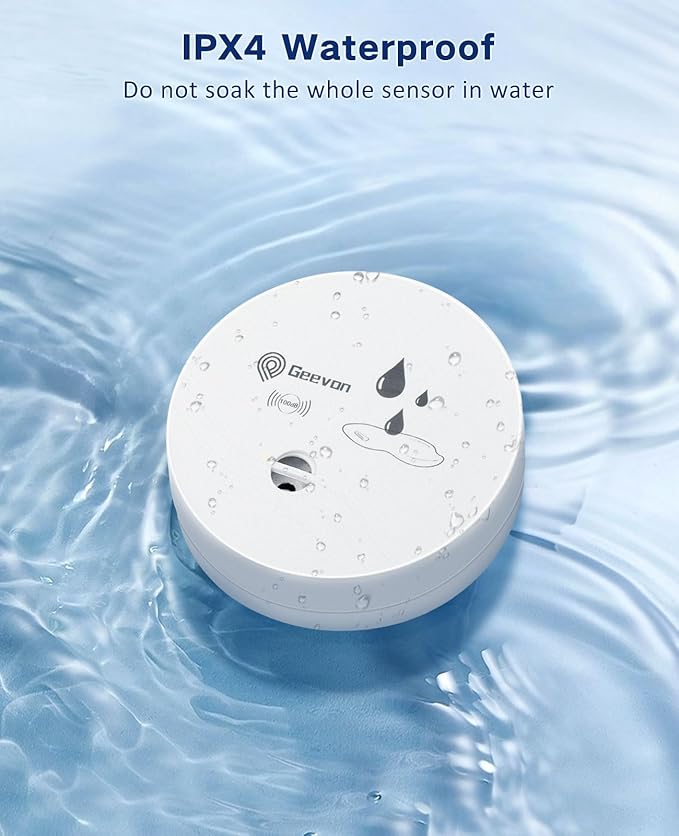 Geevon 6 Pack Water Leak Detectors, 100dB Water Sensor Alarms Flood Detector for Basements, Bathrooms, Laundry Rooms, Kitchens, Garages, and Attics, Water Alarms Battery-Operated (Battery Included)