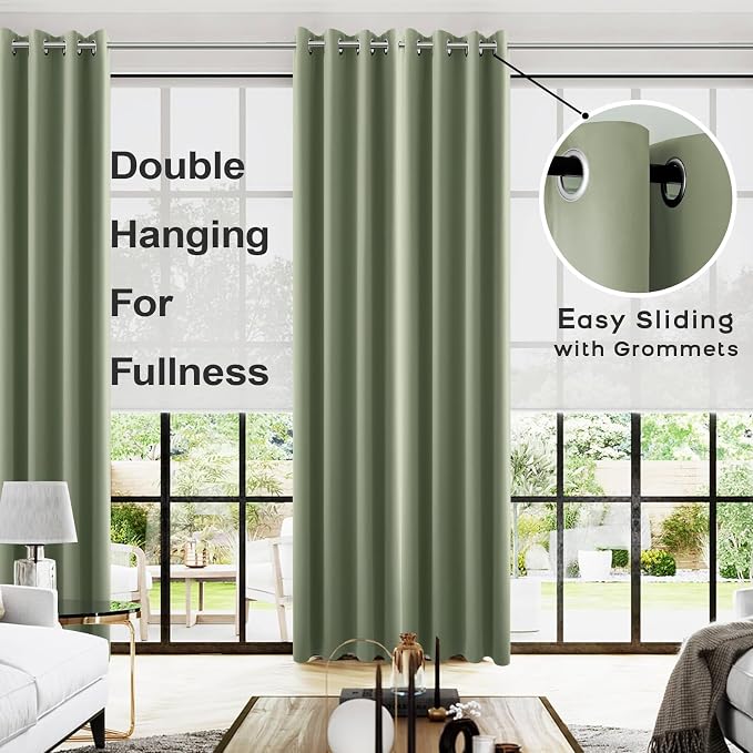 KOUFALL Dark Sage Green Curtains 108 Inches Long, Boho Room Darkening Thermal - Image 2