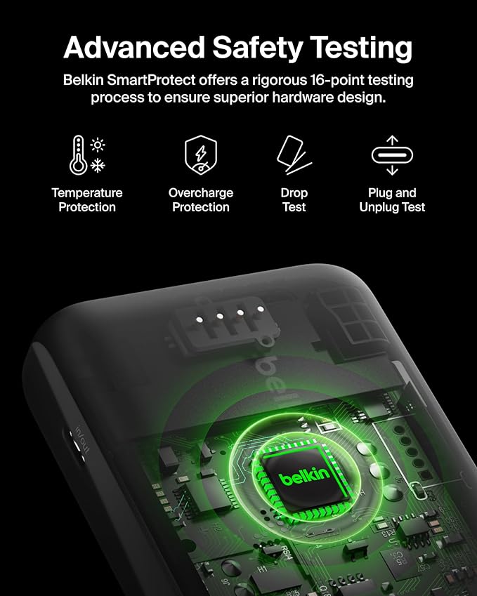 Belkin Portable Charger, Portable Power Bank with Integrated Cable 10000 mAh 20W - Fast Charge USB C Power Delivery - iPhone 17, Air, Pro, Pro Max, iPad, AirPods, Apple Watch, Galaxy S25, etc. - Blue