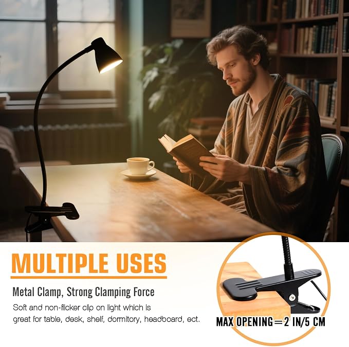 2 Pack Clip Desk Lamp, Ultra-Flexible Gooseneck Clip Reading Lights, - Image 8