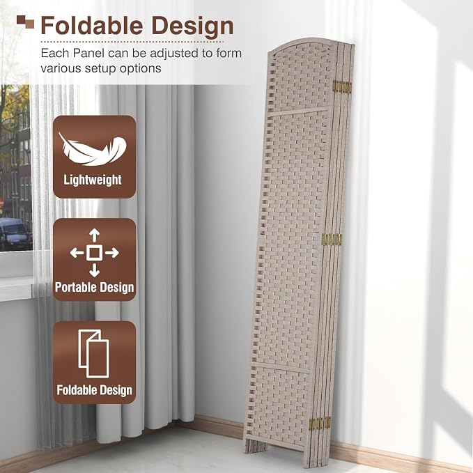 Room Divider 6 Panel 5.6 FT Tall Privacy Screen Waterproof Wood Frame Partition - Image 4