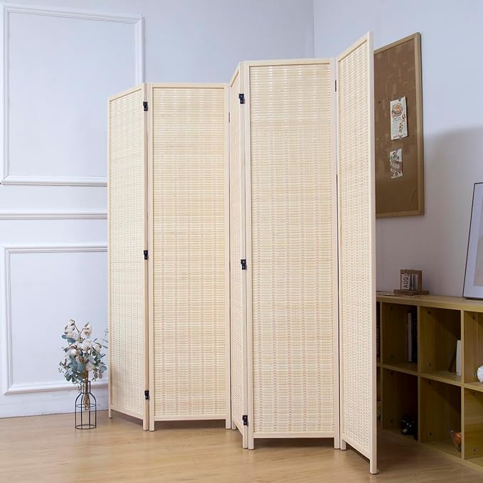5 Panel Bamboo Room Divider, 5.6 ft Tall Folding Privacy Screen, Freestanding - Image 2
