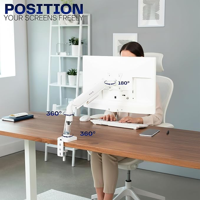 VIVO Single 17 to 32 inch Monitor Height Adjustable Counterbalance Mechanical Arm Desk Stand, Classic, Universal VESA Mount, White, STAND-V001OW