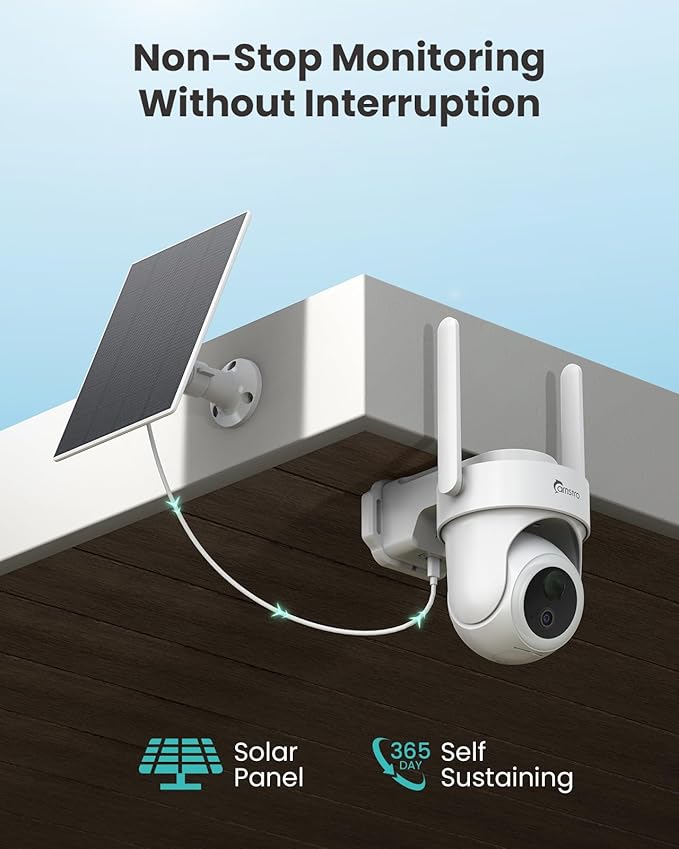 CAMSTRO 4K Security Cameras Wireless Outdoor, Solar Cameras for Home Security Battery-Powered, 360° Pan & Tilt, 3MP Color Night Vision, Two-Way Audio, Compatible with Alexa