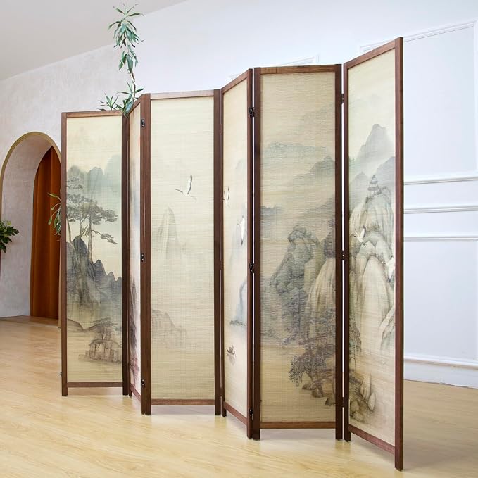 6 Panel Bamboo Room Divider, 5.6 ft Tall Double-Sided Folding Privacy Screen - Image 3