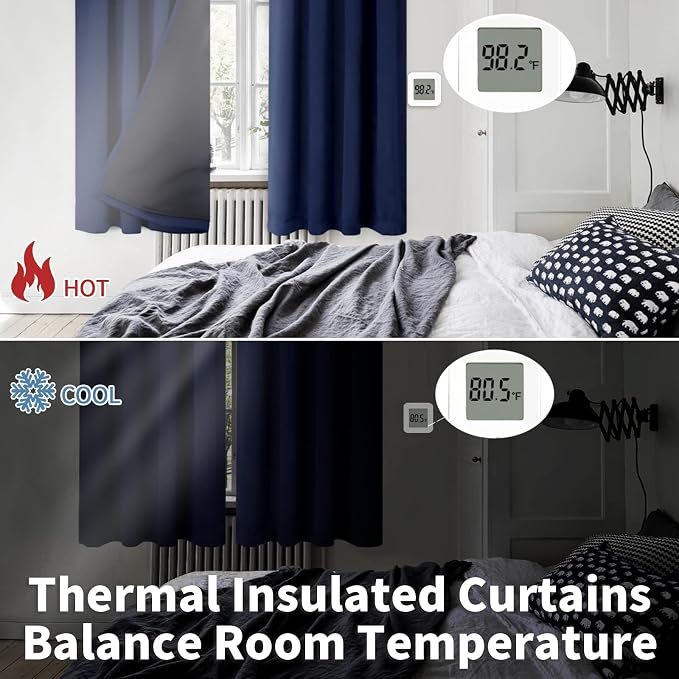 BGment Navy Blackout Curtains for Bedroom 63 Inch Length 2 Panels | Thermal - Image 4