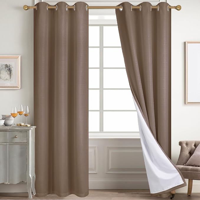 Diraysid 100% Blackout Curtains Cappuccino Linen Curtains - Image 6