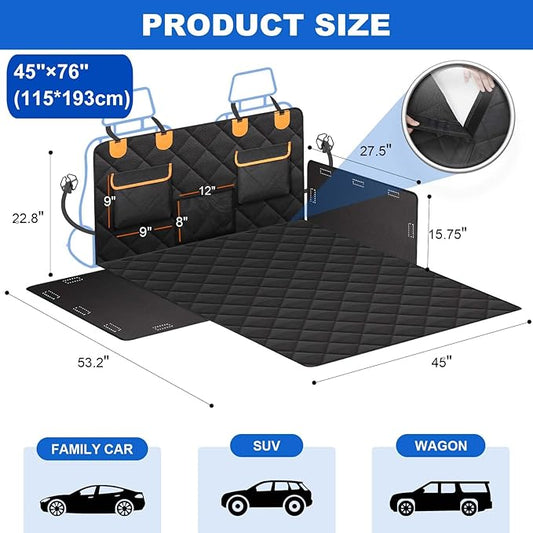 4-in-1 SUV Cargo Liner for Dogs, Non-Slip Water Resistant Pet Trunk Mat with Side Flaps Protector & Back Seat Organizer, Dog Backseat Cover for SUVs Vans