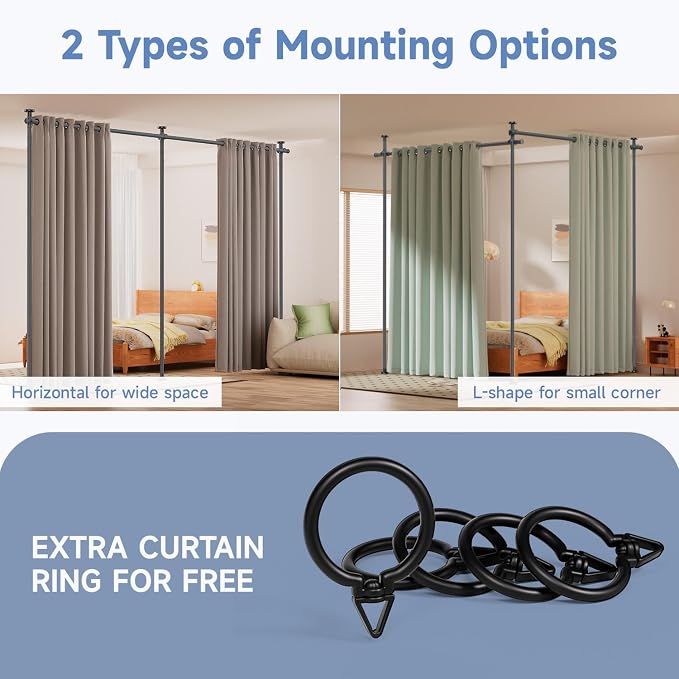 Room Divider Privacy Screens, No Drill Curtains Rod - Image 6