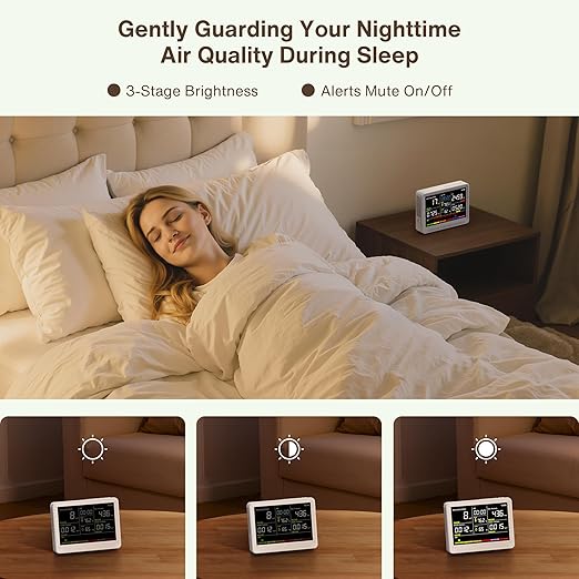 bonoch Upgrade 16 in 1 Air Quality Monitor Indoor 15h Battery & 5.5" Display 9 AQI+7 AQI Alerts, CO2 Monitor Air Quality Tester for CO2, TVOC, PM2.5 PM1.0 PM10, HCHO Temperature Humidity AQI & Time