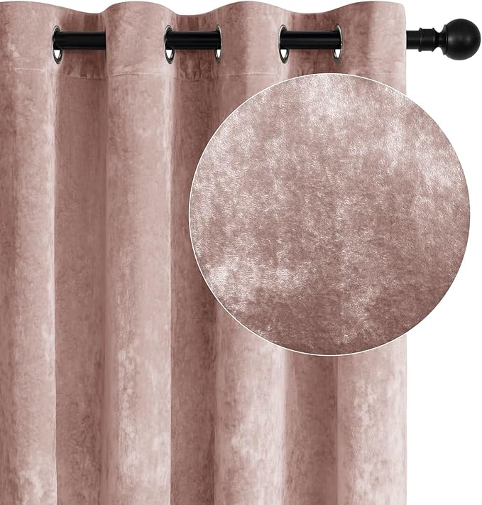 SMILETIME Pink Crushed Velvet Curtains 52x108 inch Luxurious Thermal Insulated Soundproof Drapes for Living Room Bedroom Office Soft and Durable Light-Filtering Window Treatments, 2 Panels