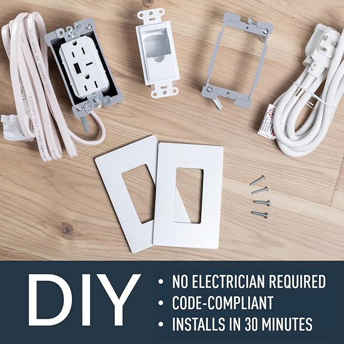 Legrand Wiremold In-Wall Power Outlet Extender Kit, White, 6 Foot Cable, For Kitchen Remodel and Outlet Relocation, IWPE-WH