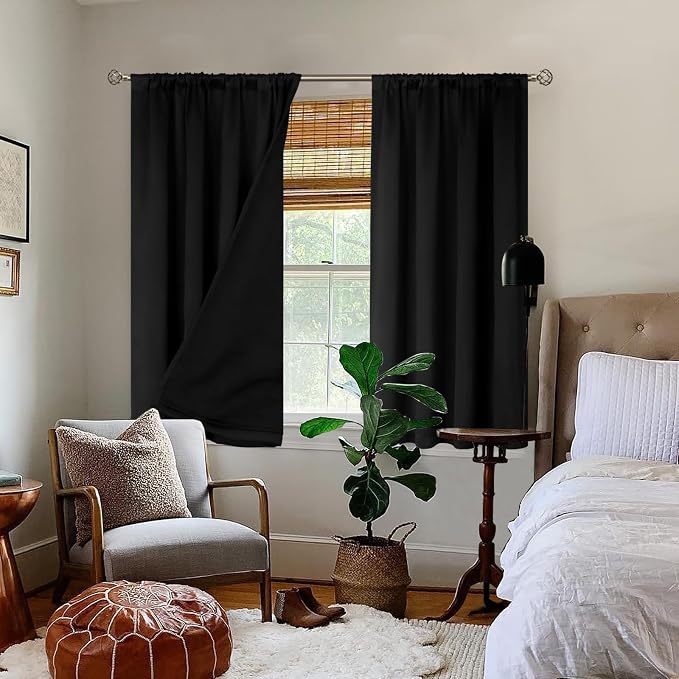 BGment Black Blackout Curtains for Bedroom 45 Inch Length 2 Panels | Thermal - Image 2