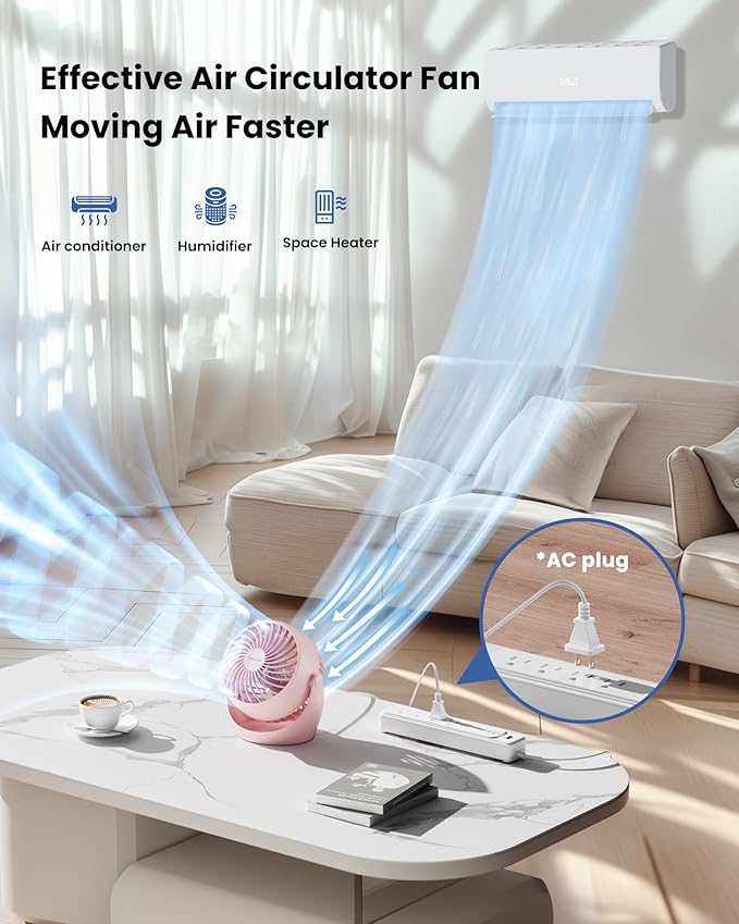 Gaiatop Desk Fan, 5-Inch Portable Electric Table Desktop Air Circulator Fans, Small but Powerful with 3 Speed 360° Adjustable Tilt for Cooling Home Dorm Office Bedroom Bathroom Kitchen, Pink