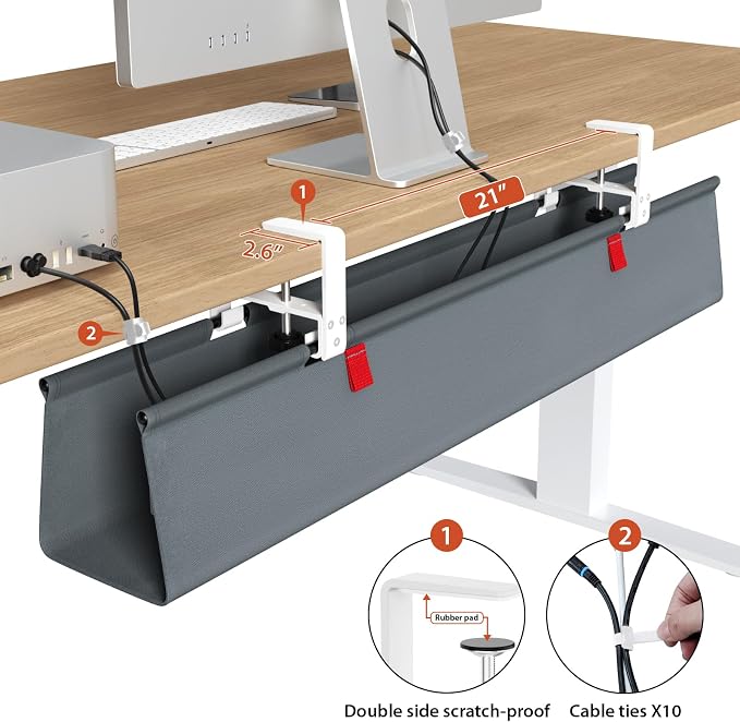 Univivi No Drill Under Desk Cable Management Tray, 36 inch Cable Management | - Image 3