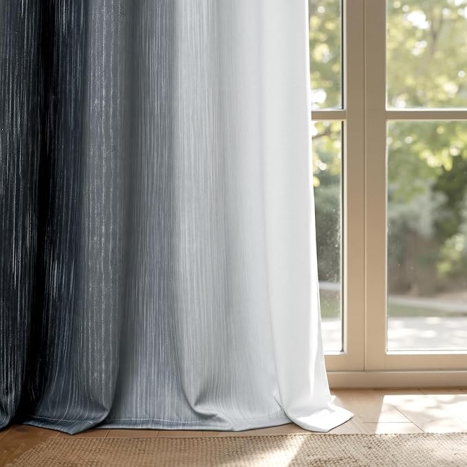 MIULEE Black and Greyish White Ombre Blackout Curtains 52Wx54L Set of 2 | Full - Image 9