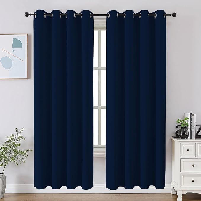 CUCRAF Navy Blue Blackout Curtains 72 inch Length 2 Panels Set, Room Darkening by CUCRAF