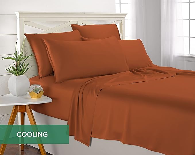 Pure Bamboo Full Sheets, Genuine 100% Organic Viscose Derived from Bamboo Bed Sheet Set, Luxuriously Soft & Cooling, Double Stitching, 2 Year Quality Promise (Full, Terracotta)