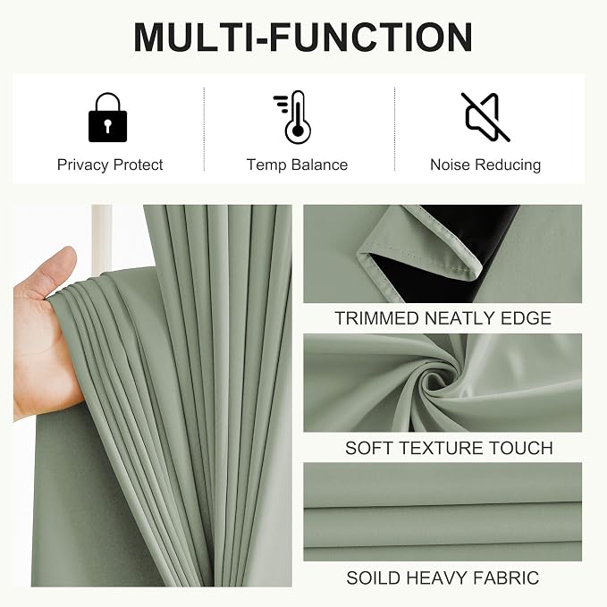 NICETOWN 100% Blackout Sage Green Curtains 52 x 84 inches Long - Image 5