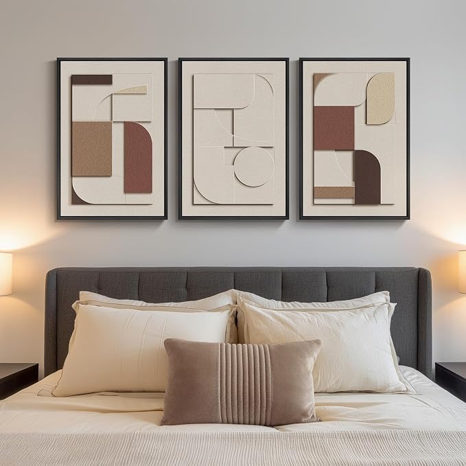 3D Textured Framed Neutral Wall Art, 3 Piece Minimalist Modern Sandstone Art - Image 2
