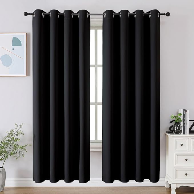 CUCRAF Black Blackout Curtains 72 inch Length 2 Panels Set, Room Darkening by CUCRAF