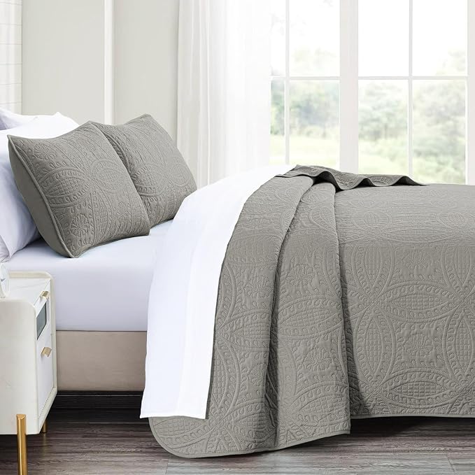 akkialla 118"x106" Grey California King Quilt Set, Oversized Floor-Length - Image 2