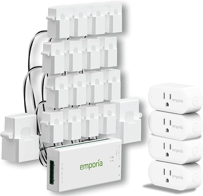Emporia Energy Monitor with 16 Sensors + 4 Smart Plugs Super Bundle - Whole Home Electricity Usage Tracking & Real-Time Control - Supports Solar Net Metering - Works with iOS, Android, Alexa