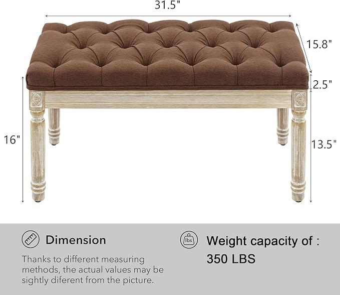 LOULENS 31'' Entryway Bench, Linen Upholstered End of Bed Bench, Brushed Wood - Image 2