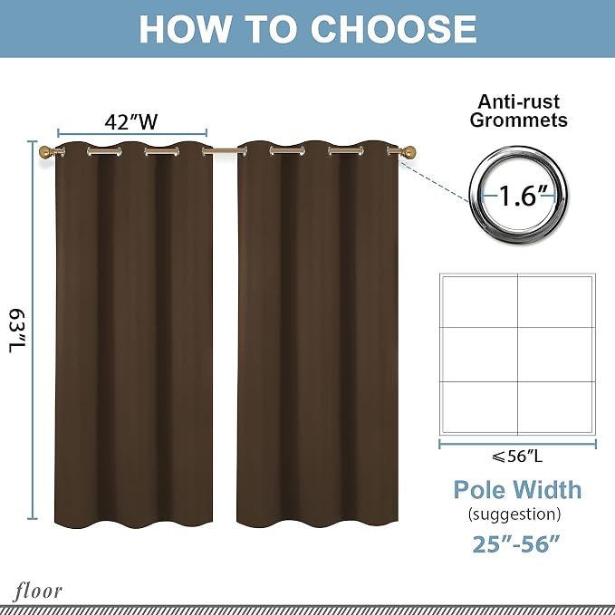 Diraysid Chocolate Brown Grommet Blackout Curtains - Image 6