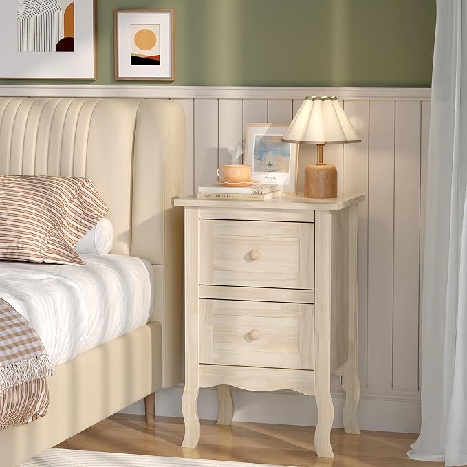 Bonnlo Nightstands Set of 2, Solid Wood Nightstand Unfinished - Image 9