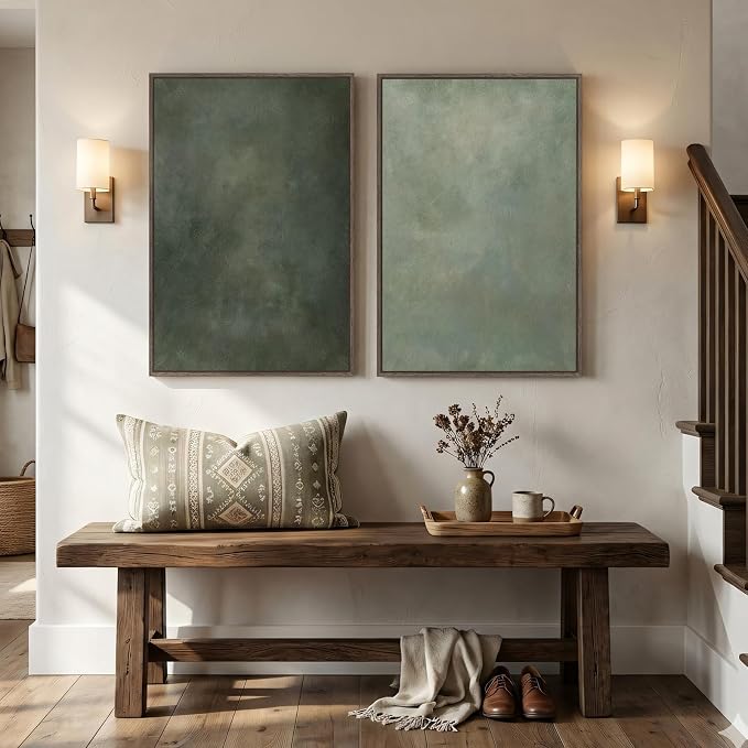 Large Framed Green Abstract Wall Art Set of 2, Modern Sage Green Canvas Prints - Image 2