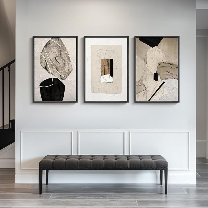 Large Framed Neutral Abstract Wall Art - Image 8