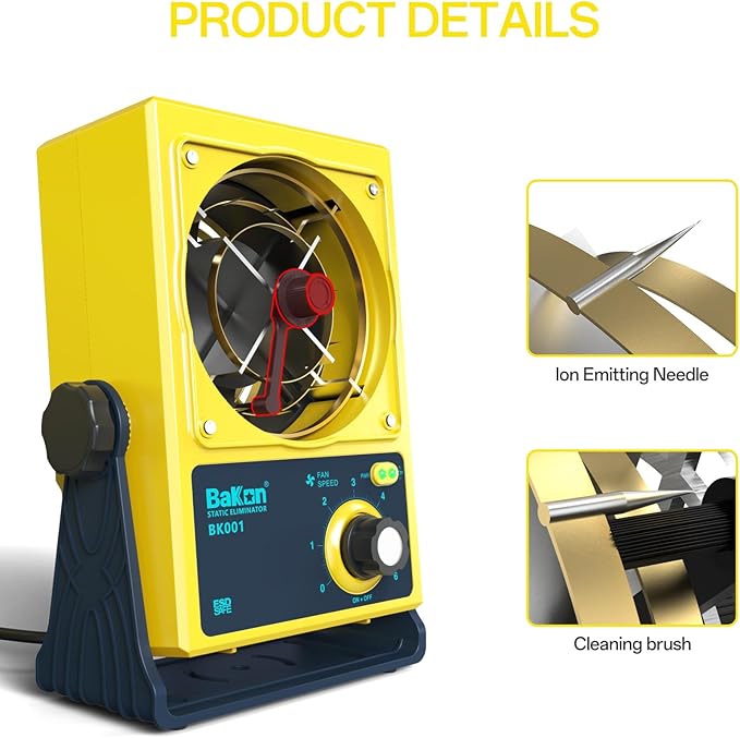 Anti-Static Ion Fan, Ion Electric Fan, Static Eliminator, Electronic Manufacturing Maintenance, Scientific Research Laboratory, Chip Packaging to Eliminate Static Electricity (BK001-Yellow)