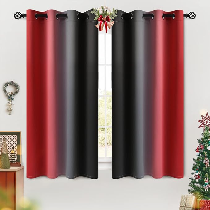 COSVIYA Grommet Room Darkening Ombre Red and Black Curtains W52xL54 inch | Red by COSVIYA